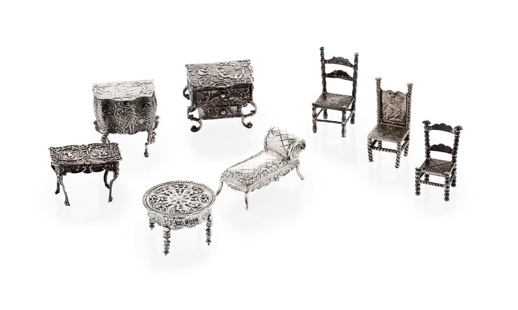 Appraisal: A collection of Dutch th century miniature silver furniture various