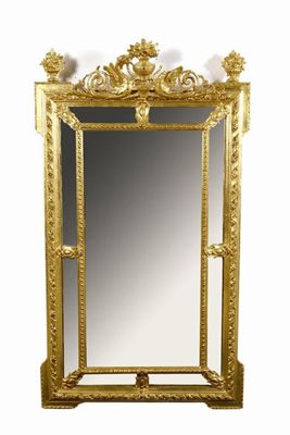 Appraisal: A Louis XVI style gilt mirror with urn finials and