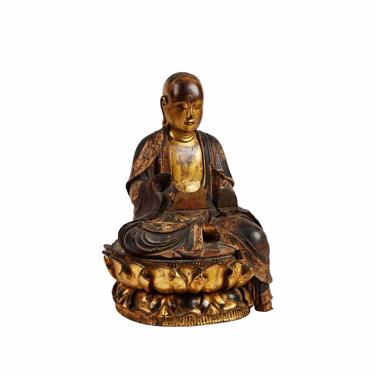 Appraisal: Gilt Lacquered Wood Jizo th Century Seated on a viswapadmasana