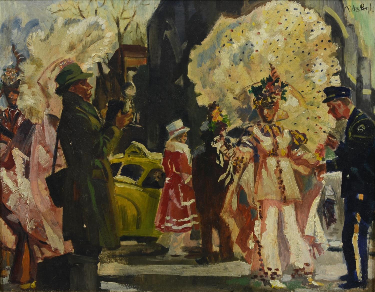 Appraisal: Pete Boyle American PA th Century oil on board Mummers