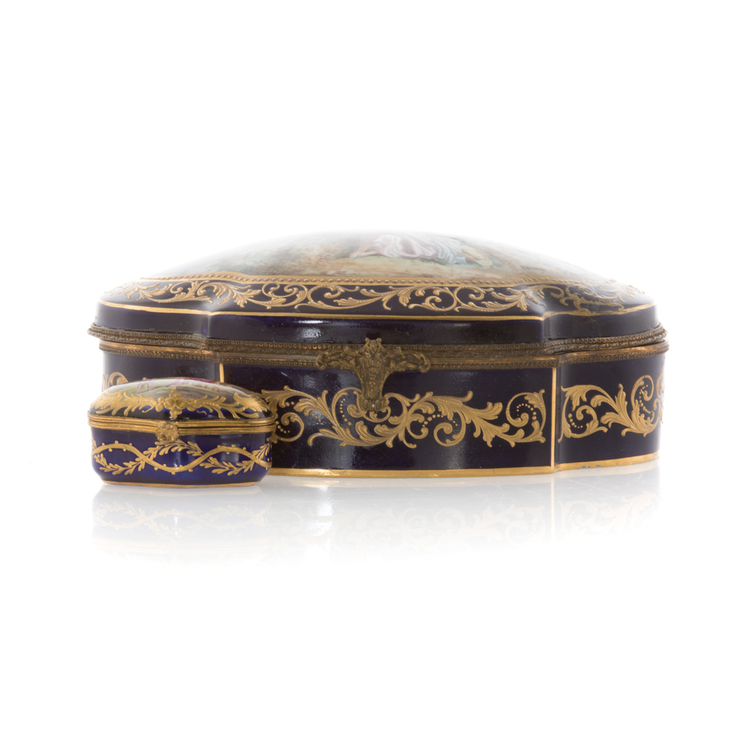 Appraisal: Two French Sevres style vanity boxes large bleu de roi