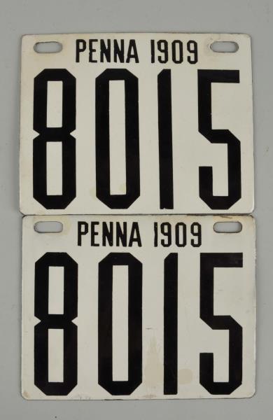 Appraisal: Set Of Pennsylvania Porcelain License Plates Marked ing-rich mfg co