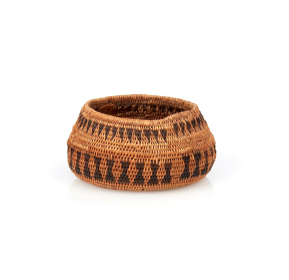 Appraisal: Pomo Basket Small Pomo basket with geometric horizontal band design