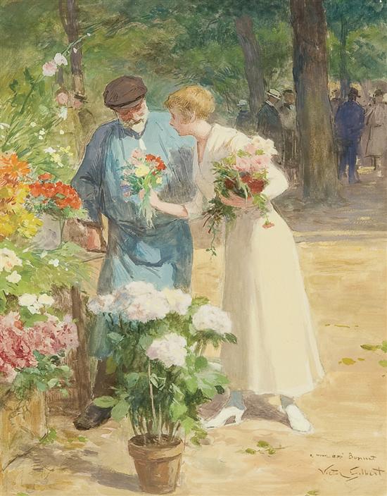 Appraisal: VICTOR GABRIEL GILBERT French - Marche aux Fleurs gouache signed