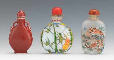 Appraisal: A Group of Three Snuff Bottles Containing an opaque white