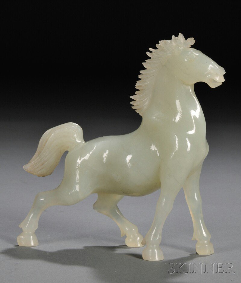 Appraisal: Stone Carving of a Horse China stone of pale celadon