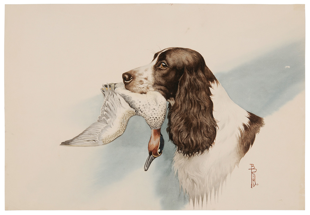 Appraisal: Boris Riab French Russian - English Springer Spaniel with Duck