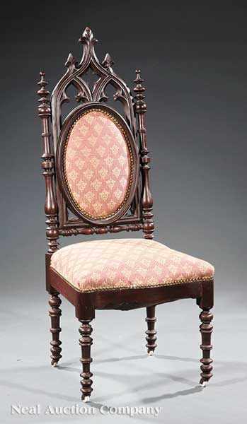 Appraisal: An American Gothic Carved Walnut Side Chair mid- th c