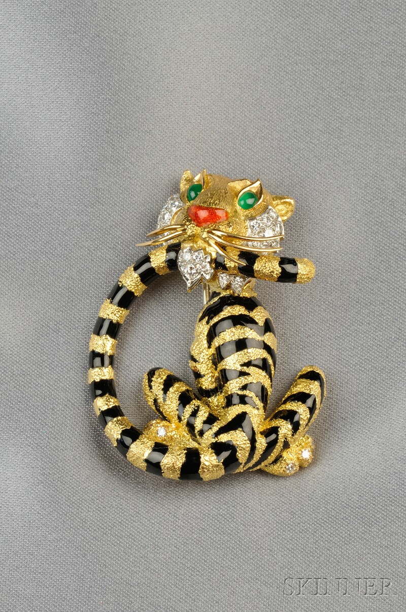 Appraisal: kt Gold Enamel and Diamond Tiger Brooch Cartier Inc France