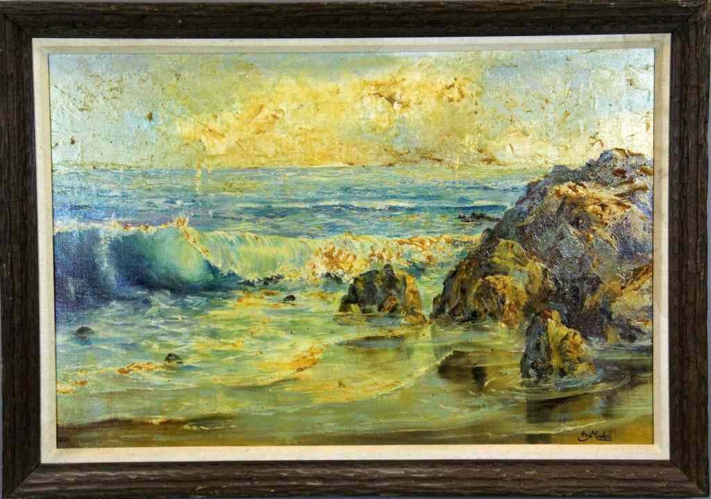 Appraisal: Eva Makk Oil Painting On CanvasDepicting a rocky seascape with