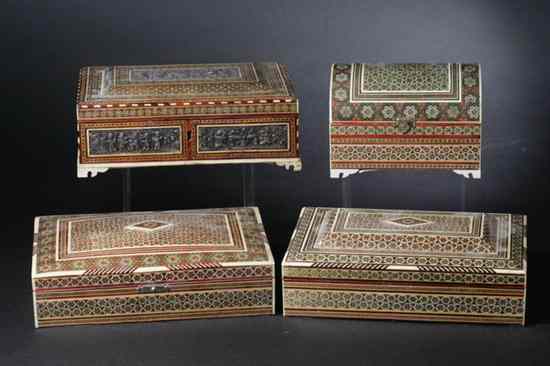 Appraisal: FOUR PERSIAN KHATAM BOXES