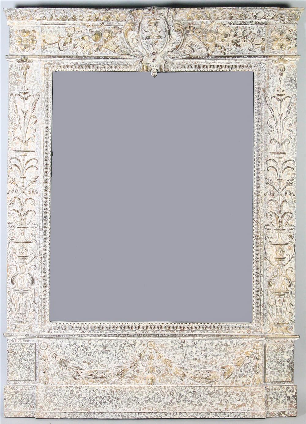 Appraisal: FAUX PAINTED CARVED WALL MIRROR with a molded overhanging cornice