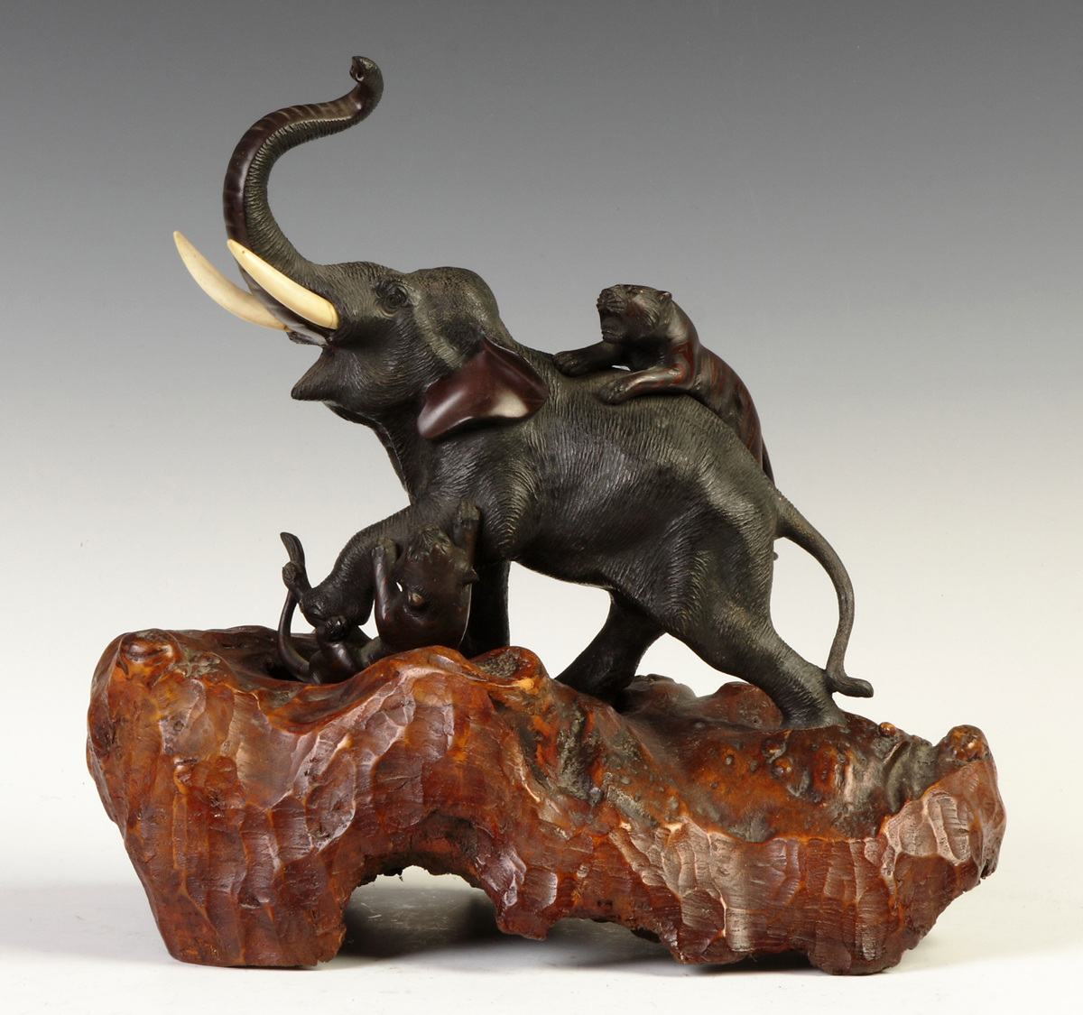 Appraisal: Japanese Sgn Patinaed Bronze Elephant Sculpture C Tusks have been