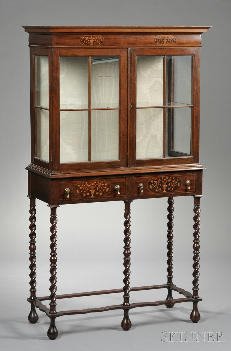 Appraisal: Dutch Marquetry-inlaid Collector's Cabinet late th century with mullioned glass