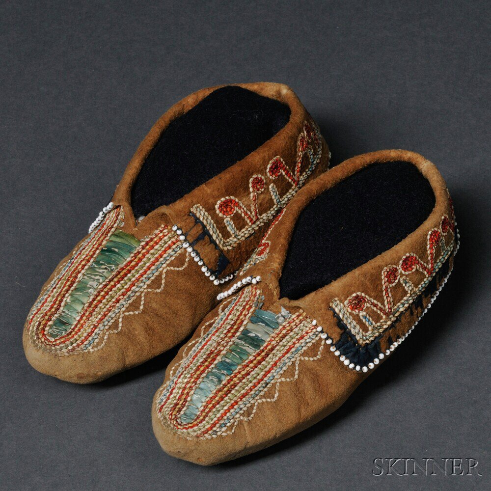 Appraisal: Haudenosaunee Iroquois Quilled Hide Child's Moccasins c mid- th century