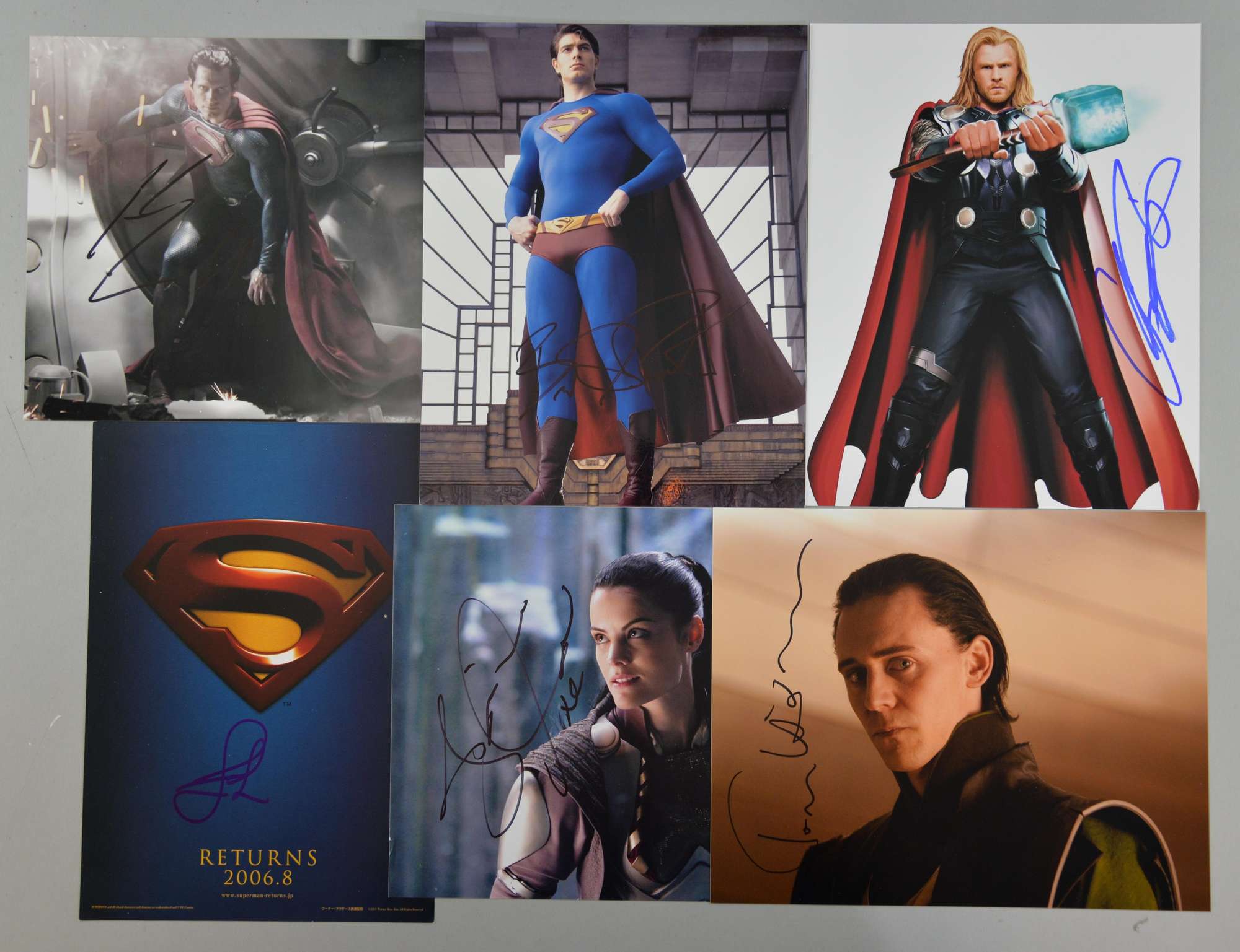 Appraisal: Superhero Superman Thor Six signed x photographs Henry Cavill Brandon