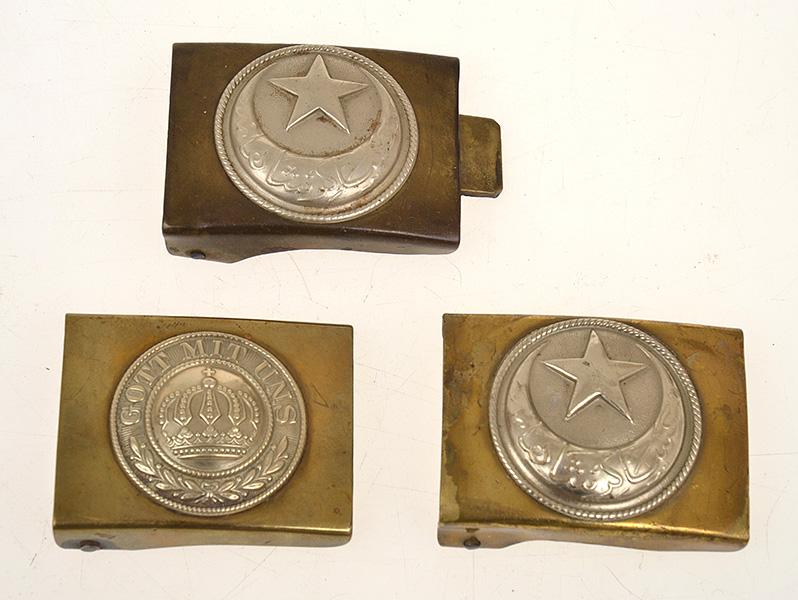 Appraisal: TWO CIRCA WWI TURKISH ARMY BELT BUCKLES BRASS AND WHITE