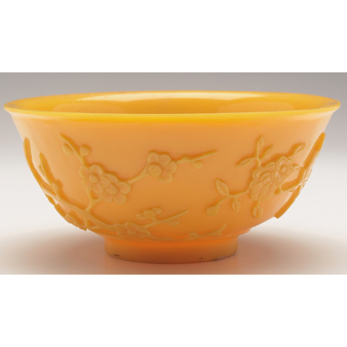 Appraisal: Chinese Peking bowl footed form in mustard yellow glass with