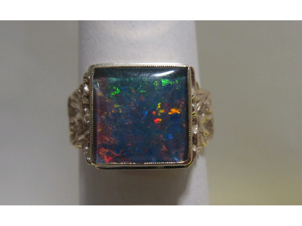 Appraisal: Gents ct gold black opal doublet set dress ring