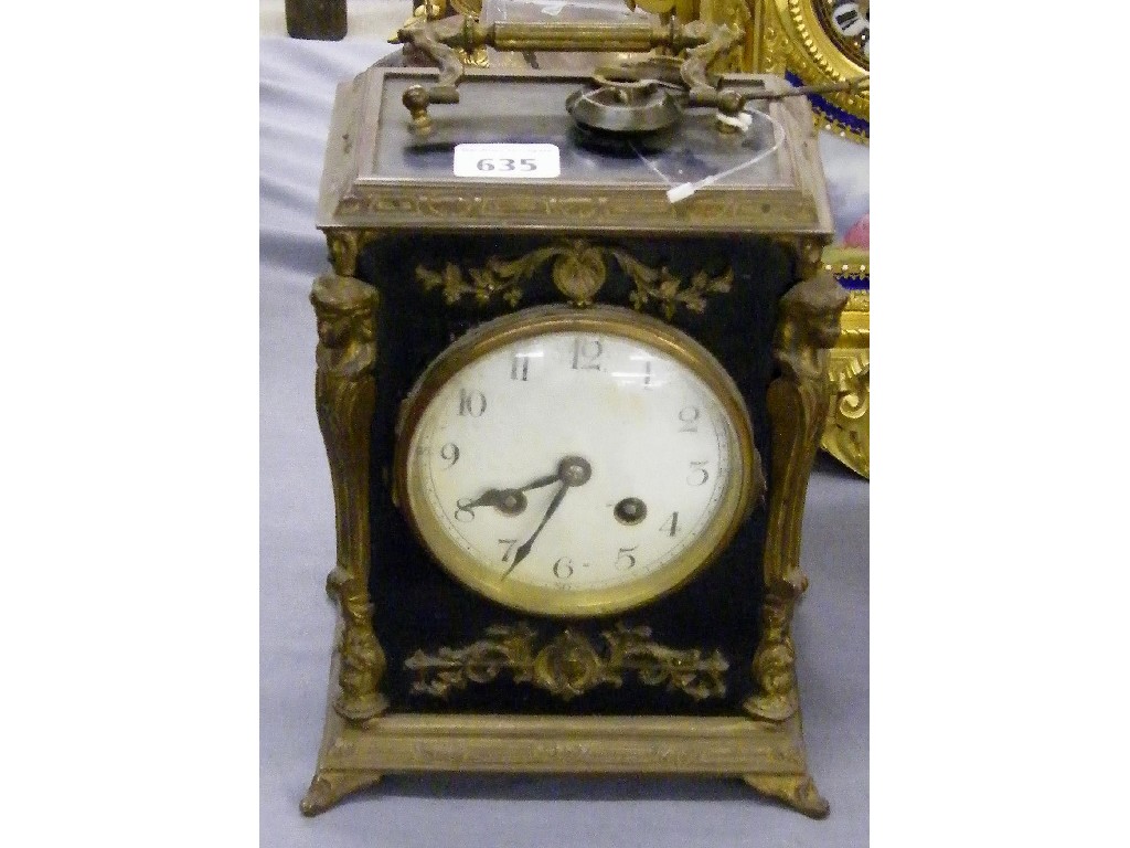 Appraisal: Ebonised and ormolu mounted two train mantel clock the movement