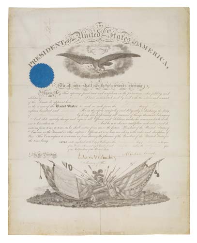 Appraisal: LINCOLN ABRAHAM Partly-printed vellum Document Signed as President military commission