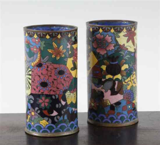 Appraisal: A pair of Japanese cloisonne enamel spill vases Meiji period