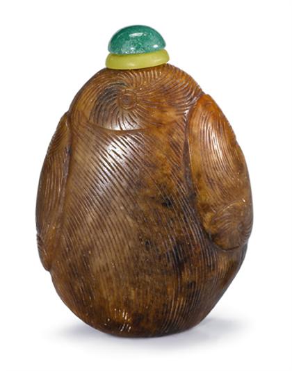 Appraisal: Chinese russet brown jade snuff bottle th century Of pear