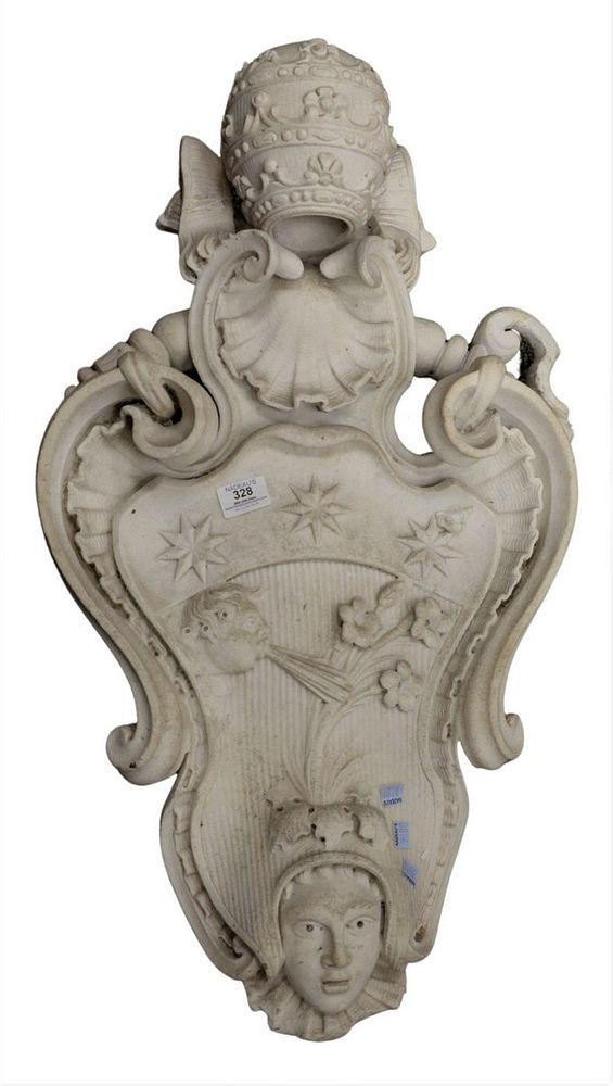 Appraisal: Italian White Marble Armorial having carved bust on bottom with