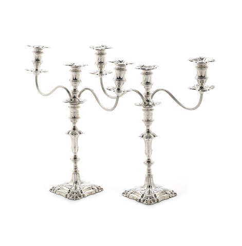 Appraisal: A pair of th century style silver three-branch candelabra by