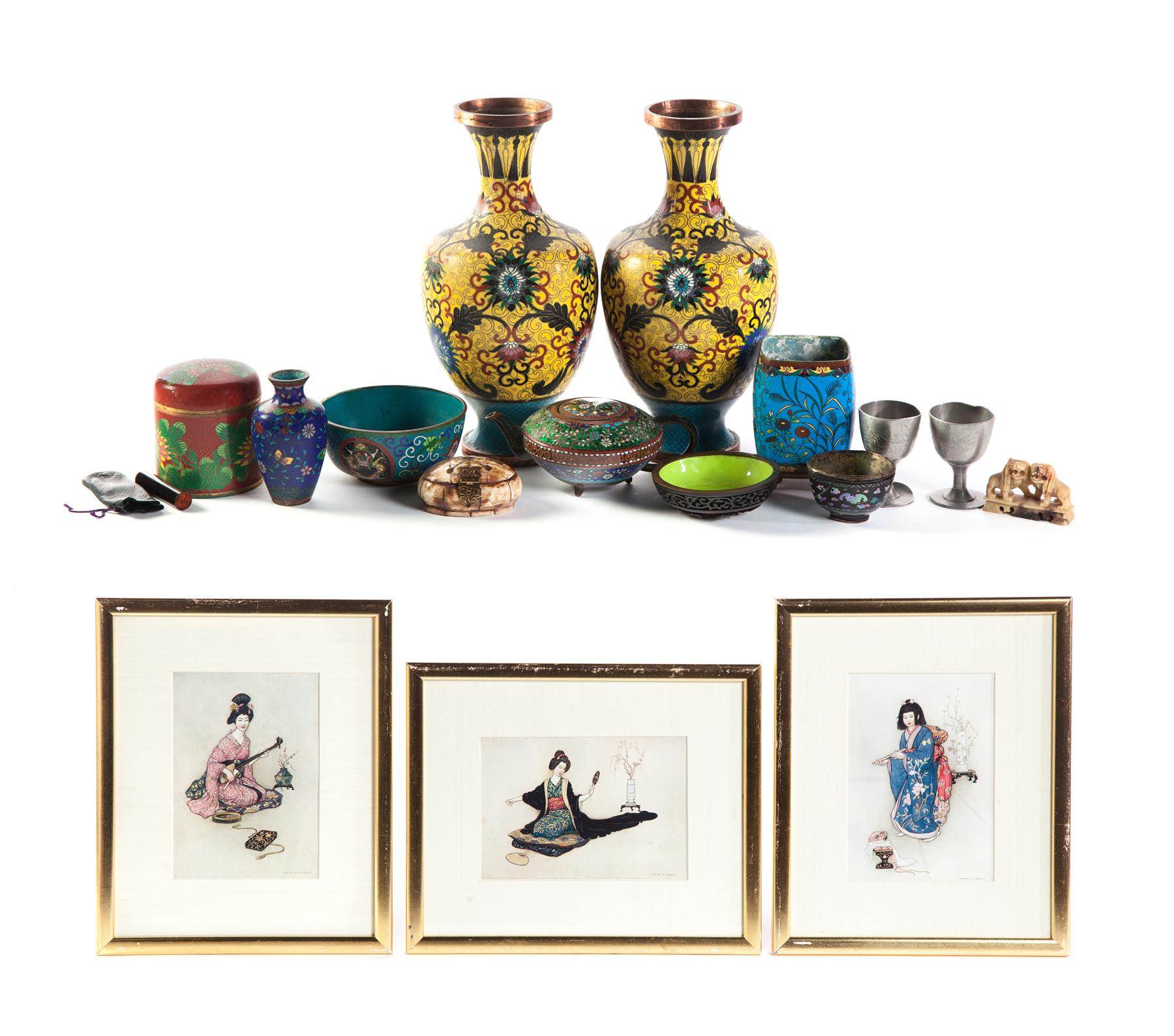 Appraisal: GROUP OF ASIAN CLOISONNE AND ACCESSORIES Twentieth century Includes pair