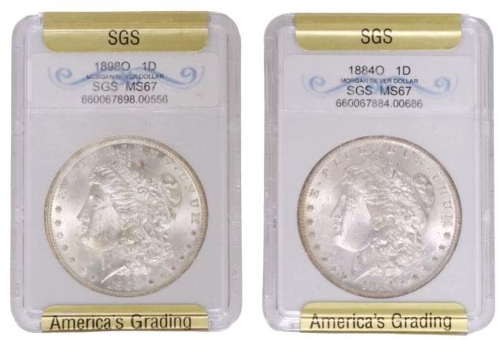 Appraisal: lot of US Morgan silver dollars SGS graded MS housed