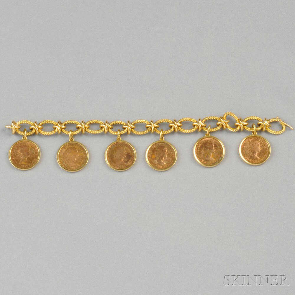 Appraisal: Gold Coin Charm Bracelet composed of six Canadian farthing coins