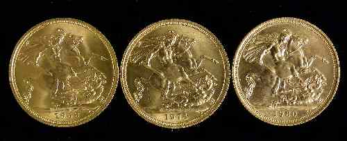 Appraisal: Three Elizabeth II Sovereigns - and VF EF - with