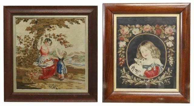 Appraisal: lot of Framed English Victorian needlepoint pictures late th c