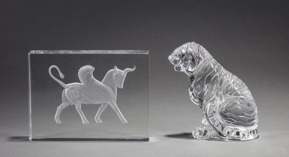 Appraisal: Two Baccarat Glass Pieces incl Assyrian Bull h in w