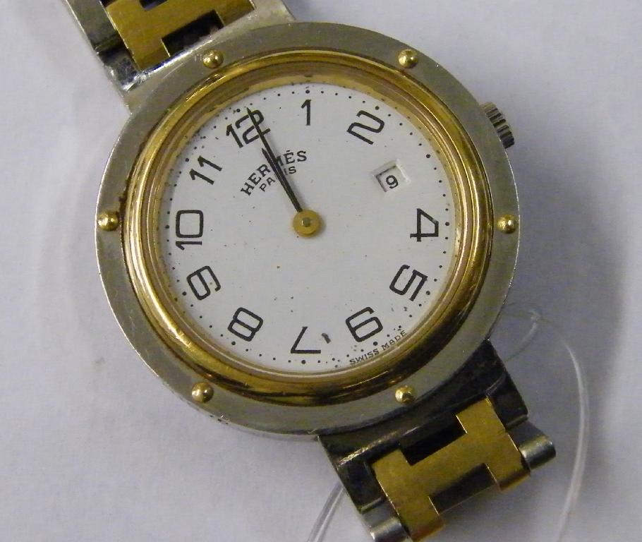 Appraisal: Hermes Paris two tone lady's bracelet watch the white dial