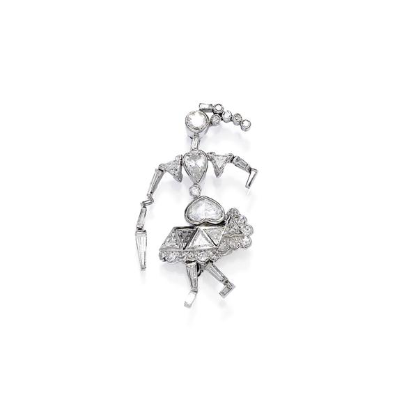 Appraisal: DIAMOND BROOCH ca Platinum Elegant brooch designed as a dancer