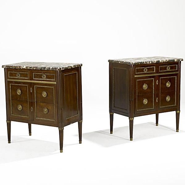 Appraisal: PAIR OF LOUIS XVI COMMODESMarble top two over three drawer