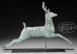 Appraisal: RARE LARGE LEAPING STAG MOLDED COPPER WEATHERVANE Early th century