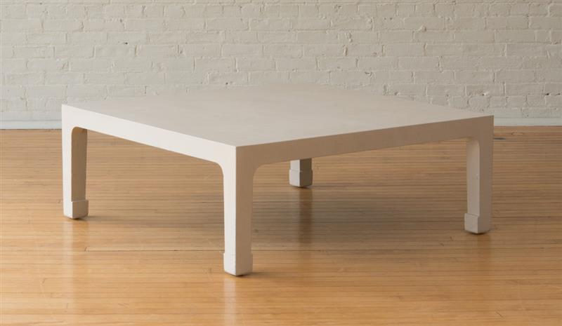 Appraisal: KARL SPRINGER STYLE LOW TABLE With painted fabric-covered wood x