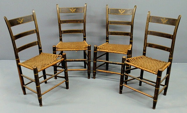 Appraisal: Set of four ladder-back side chairs with black paint and