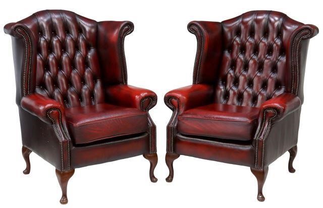 Appraisal: pair English Queen Anne style wingback armchairs late th c