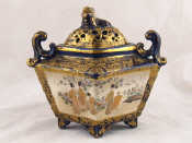 Appraisal: A Satsuma incense burner in blue with gilt decoration the