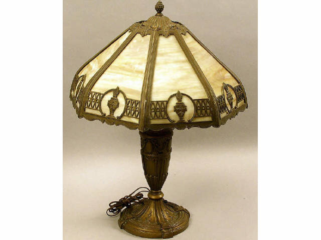 Appraisal: Nice original panel caramel slag glass lamp circa - in