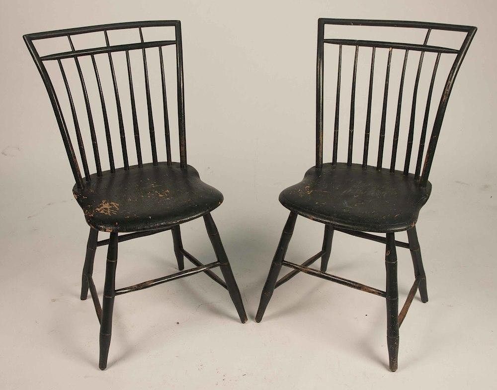 Appraisal: Six Painted Birdcage Windsor Chairs Six black painted birdcage windsor