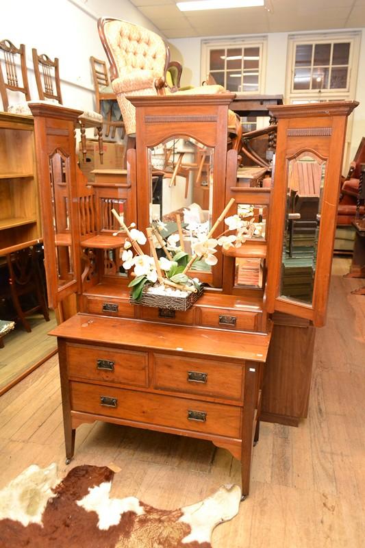 Appraisal: AN EDWARDIAN MIRROR BACK DRESSER EDWARDIAN MIRROR BACK DRESSER