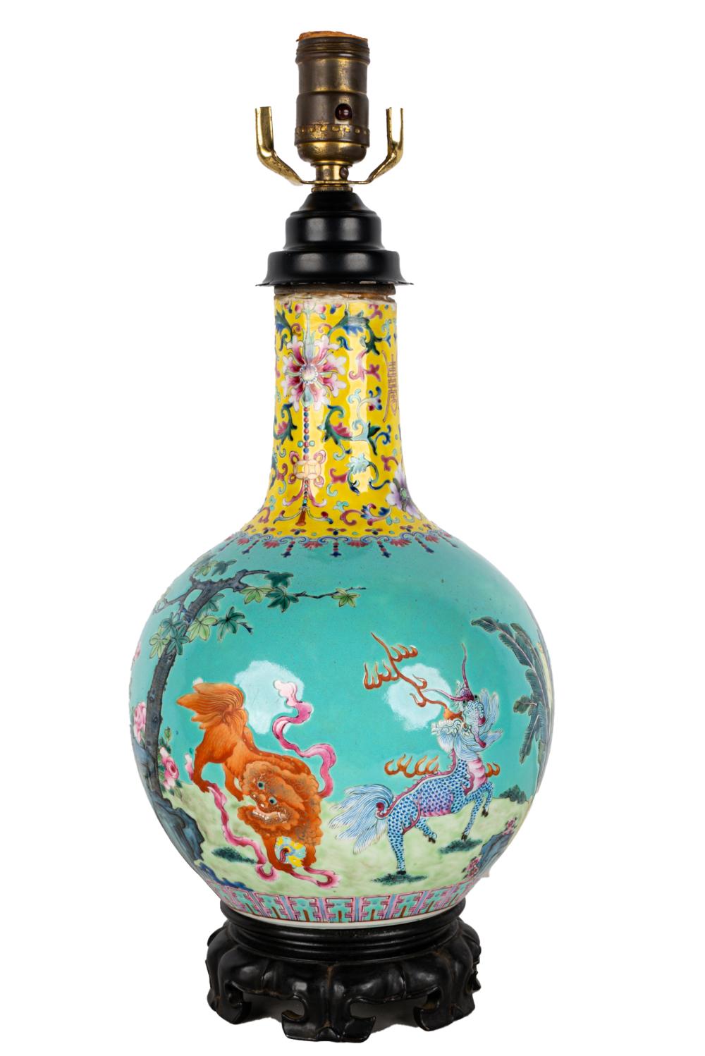 Appraisal: CHINESE PORCELAIN VASEmounted and electrified as a table lamp inches