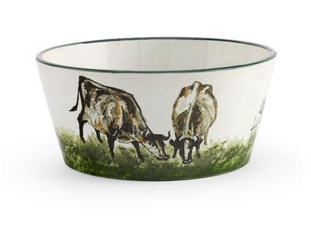 Appraisal: WEMYSS SMALL DOG BOWL CIRCA decorated with cows impressed mark