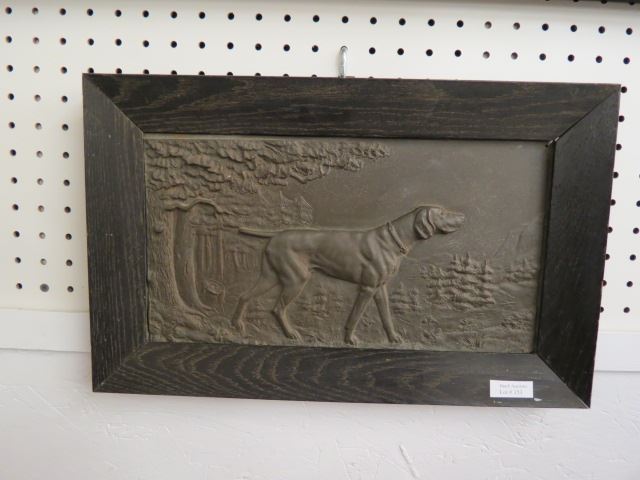 Appraisal: th century Bronzed Plaque of a Hunting Dog On Point