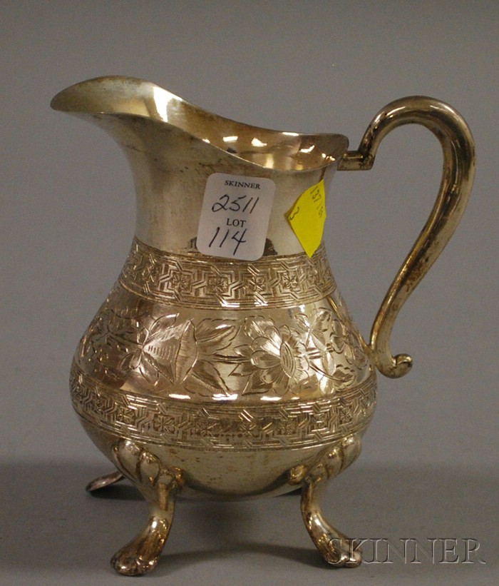 Appraisal: Middle Eastern Silver Creamer pear shaped with floral and geometric